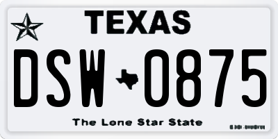 TX license plate DSW0875