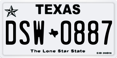 TX license plate DSW0887