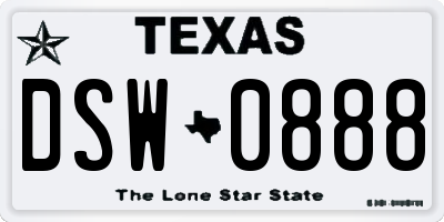 TX license plate DSW0888