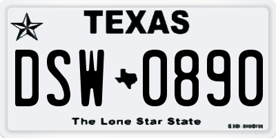 TX license plate DSW0890