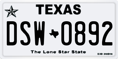 TX license plate DSW0892