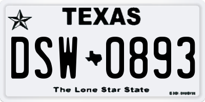 TX license plate DSW0893
