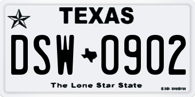 TX license plate DSW0902