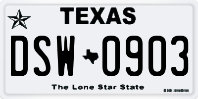 TX license plate DSW0903