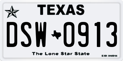 TX license plate DSW0913