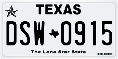 TX license plate DSW0915