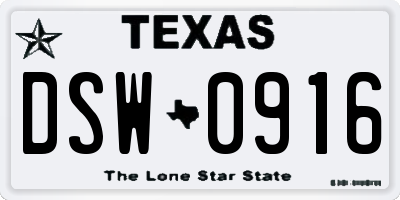 TX license plate DSW0916