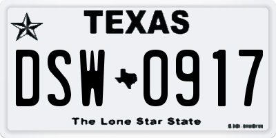 TX license plate DSW0917