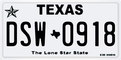 TX license plate DSW0918