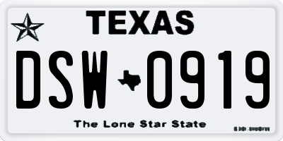 TX license plate DSW0919