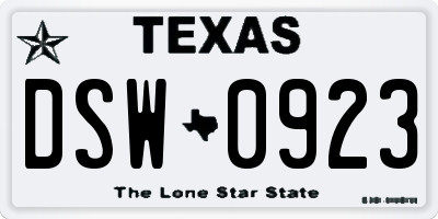TX license plate DSW0923