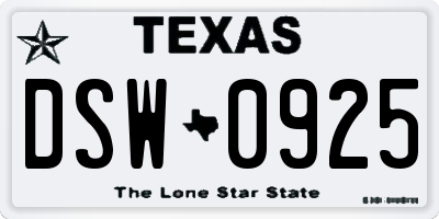 TX license plate DSW0925