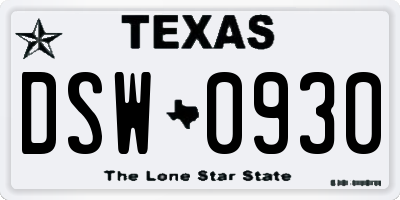 TX license plate DSW0930