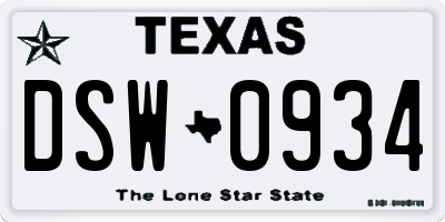 TX license plate DSW0934