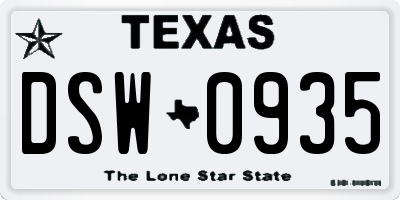 TX license plate DSW0935