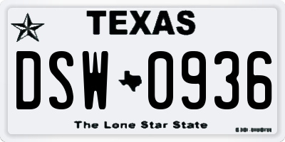 TX license plate DSW0936