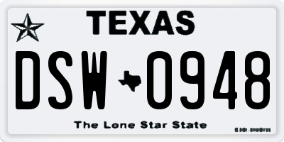 TX license plate DSW0948