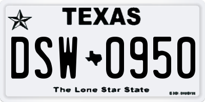 TX license plate DSW0950