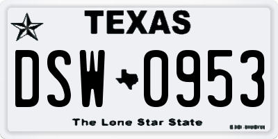 TX license plate DSW0953