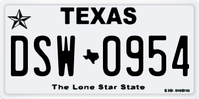 TX license plate DSW0954