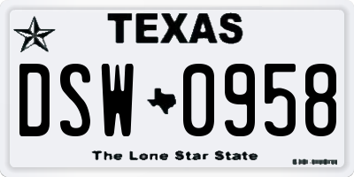 TX license plate DSW0958