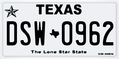 TX license plate DSW0962