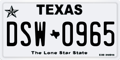 TX license plate DSW0965