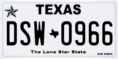 TX license plate DSW0966