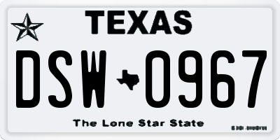 TX license plate DSW0967