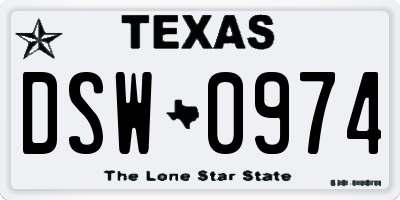 TX license plate DSW0974
