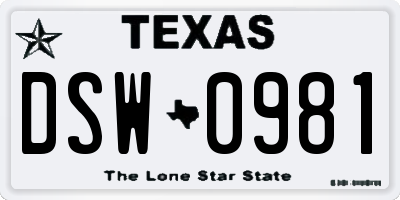 TX license plate DSW0981