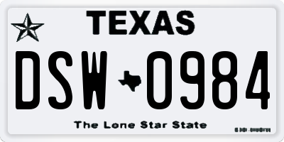 TX license plate DSW0984
