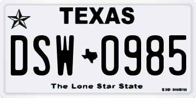 TX license plate DSW0985