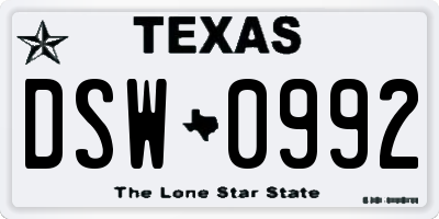 TX license plate DSW0992