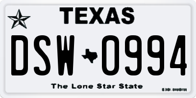 TX license plate DSW0994
