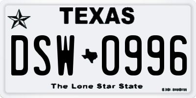 TX license plate DSW0996