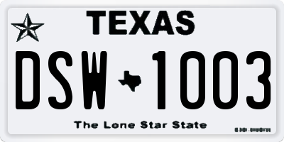 TX license plate DSW1003