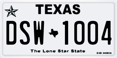 TX license plate DSW1004