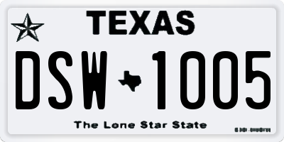 TX license plate DSW1005