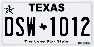 TX license plate DSW1012