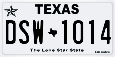TX license plate DSW1014