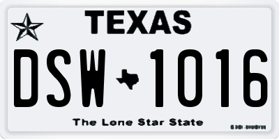 TX license plate DSW1016