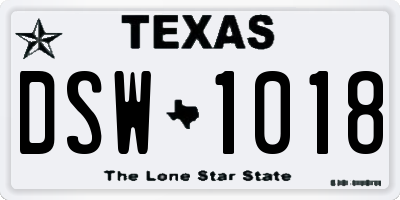 TX license plate DSW1018
