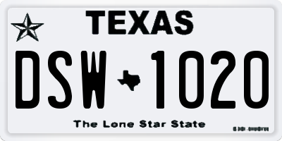 TX license plate DSW1020