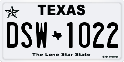 TX license plate DSW1022