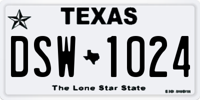 TX license plate DSW1024