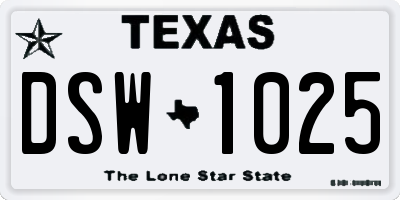 TX license plate DSW1025