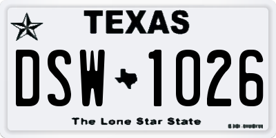 TX license plate DSW1026