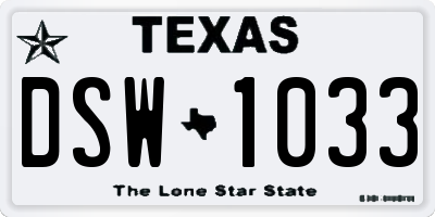 TX license plate DSW1033