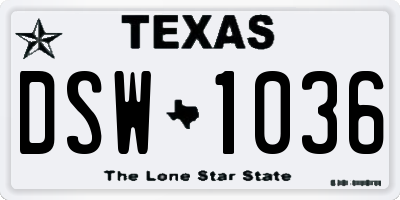 TX license plate DSW1036
